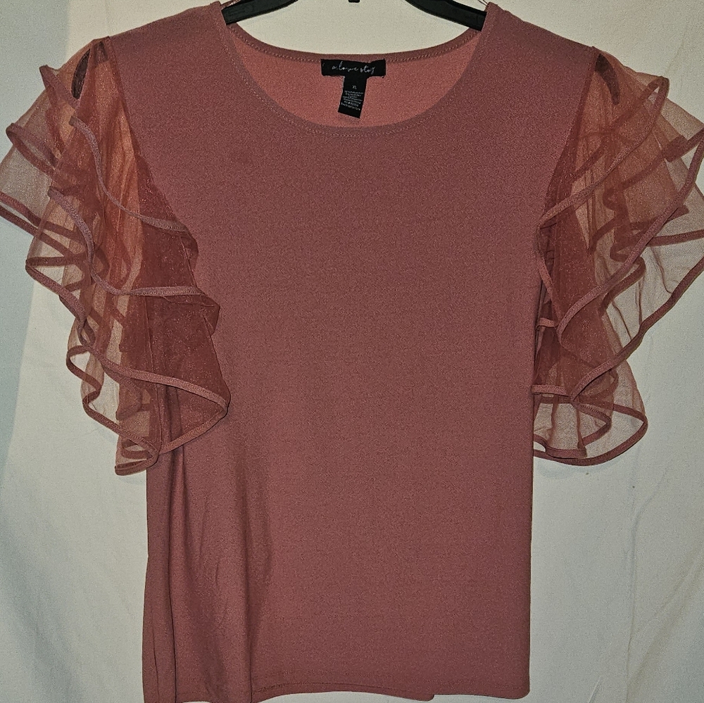 Chic Ruffled Sleeve Blouse - Dusty Rose